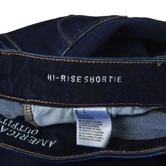 American Eagle Dark Wash Hi-Rise  Shortie Raw Hem Size 8 - Picture 4 of 8